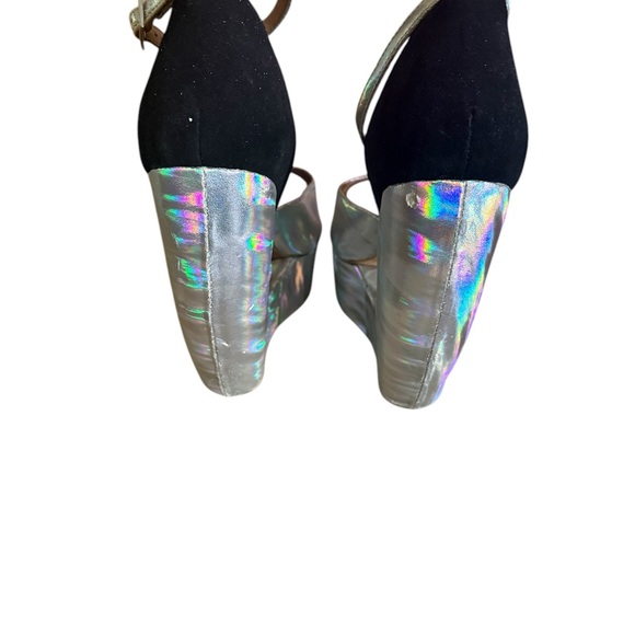 JEFFREY CAMPBELL ROCKSLIP Holographic Suede PEEP-TOE PLATFORM Wedges🌈🦄 7.5 - Picture 6 of 16